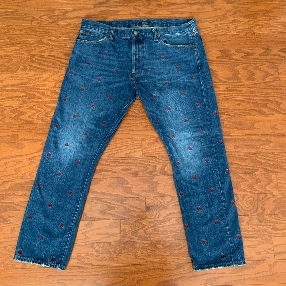 Polo Ralph Lauren Sullivan Slim Red Skull Blue Denim Jeans, 40/30